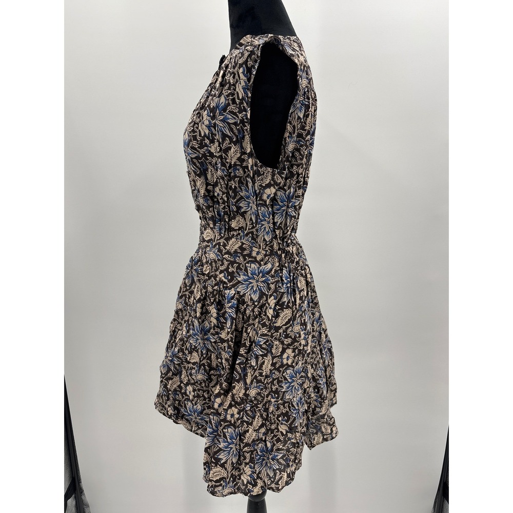 Madewell Floral Split Neck Mini Dress Dark Carob Brown Blue Small NW038 - Picture 8 of 12